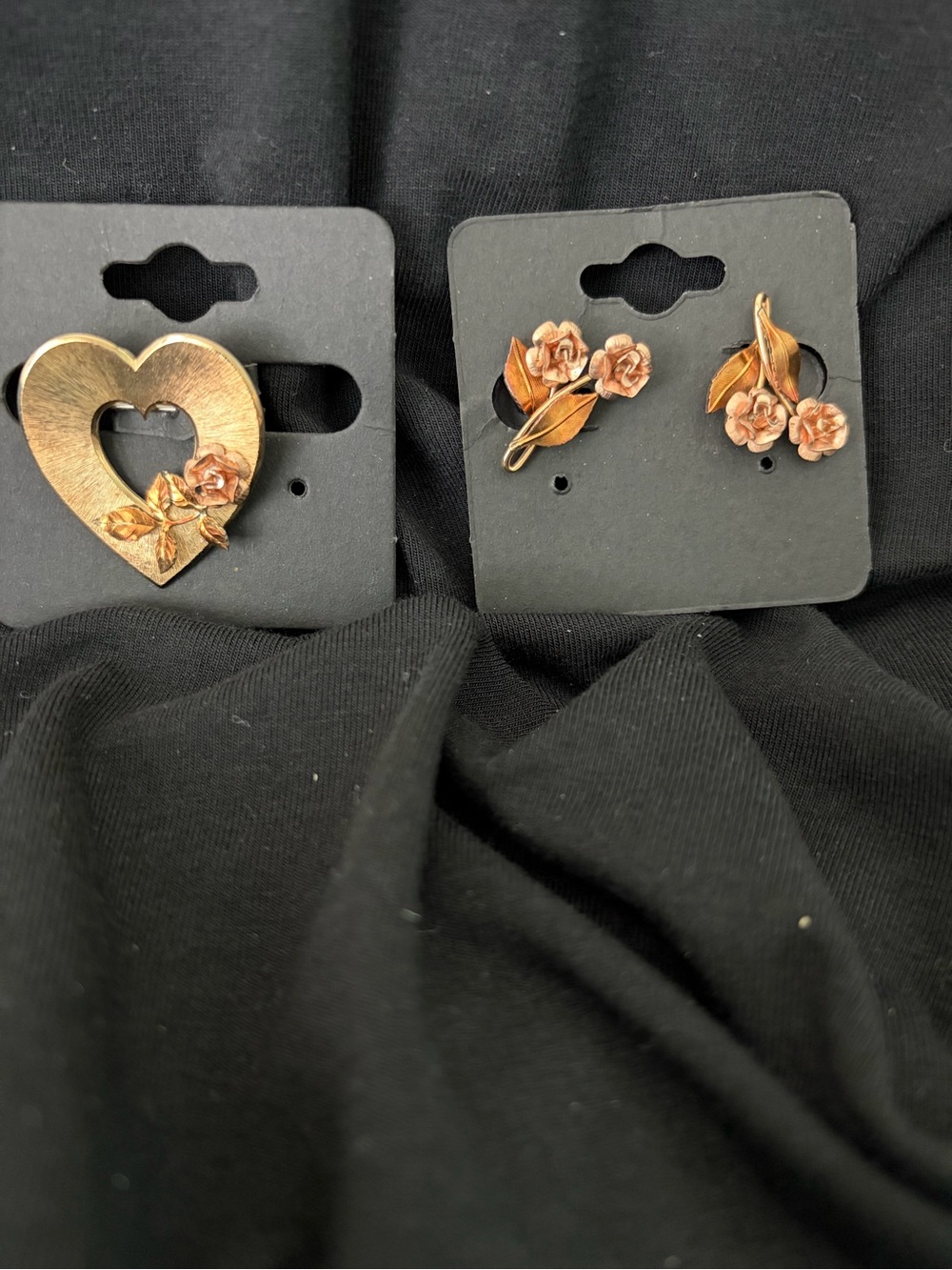 Krementz Rose Gold Heart Brooch and Floral Earring Set - Delicate Floral Accents